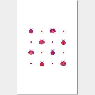 Purple and red ladybugs with red and purple dots Posters and Art